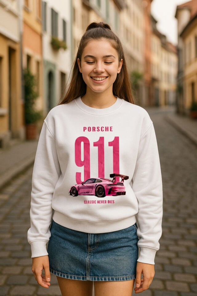 Porsche 911 Classic Never Dies Baskılı Genç Kesim 3 iplik Bisiklet Yaka Sweatshirt ( S/M- M/L )