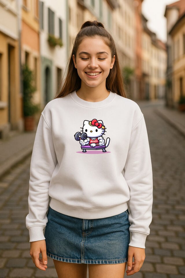 Gym Fitness için Esprili Baskılı Tasarım 3 İplik Şardonsuz Sweatshirt (S/M-M/L)