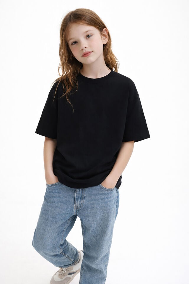 Baskısız Siyah %100 Pamuk 3'lü Unisex Basic Çocuk Tişörtü (4-13 Yaş)
