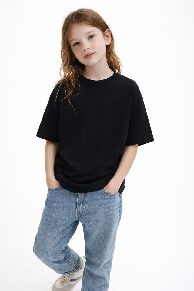 Baskısız Siyah %100 Pamuk 3'lü Unisex Basic Çocuk Tişörtü (4-13 Yaş)