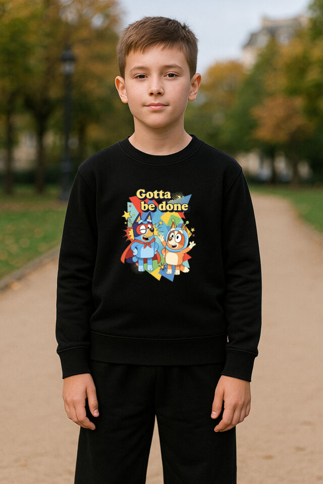 Bluey Baskılı 3 iplik Bisiklet Yaka Çocuk Sweatshirt (4-13 Yaş)