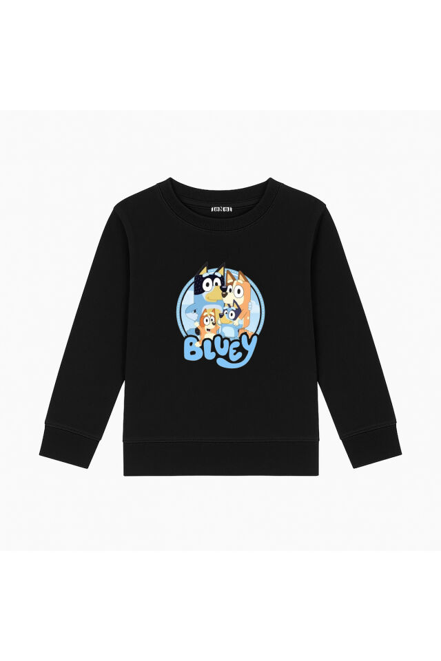 Bluey ve Ailesi Tasarım Baskılı 3 iplik Bisiklet Yaka Sweatshirt (4-13 Yaş)